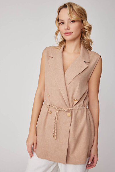 Vitrin Tie Waist Gold Button Detailed Vest