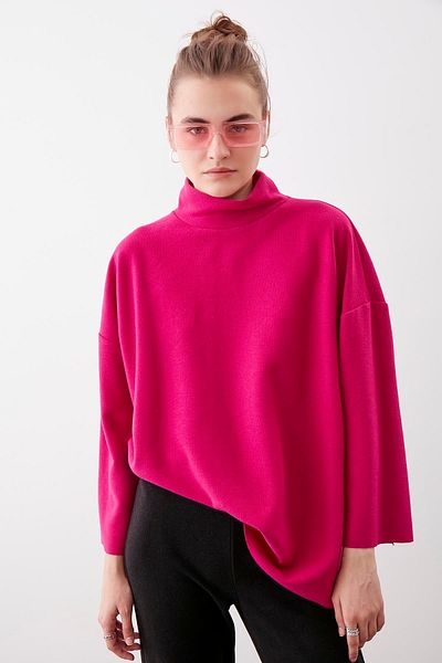Vitrin Πλεκτή oversize μπλούζα με χαμηλό μανίκι γιακά και πλαϊνά σκισίματα