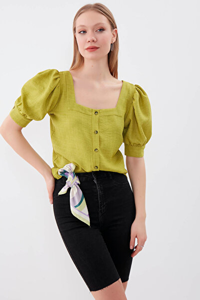 Vitrin U-Neck Balloon Cufflink Blouse