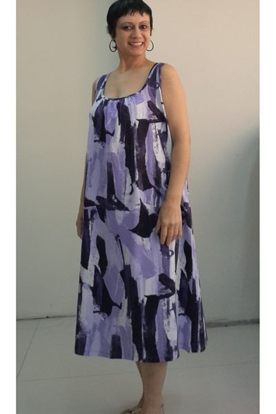 Mertcan Butik Lilac (Lilac) Print Print Gathered Back Combed Cotton Dress