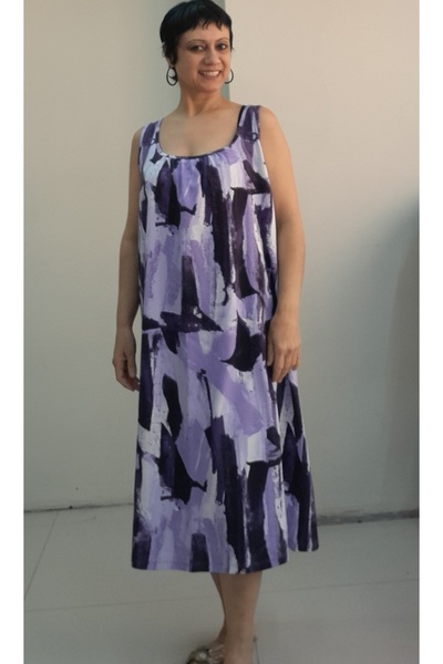 Mertcan Butik Φόρεμα από χτενισμένο βαμβακερό με λιλά (λιλά) σχέδιο μπροστά και πίσω με κορδόνια