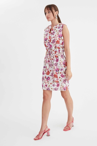 Vitrin Gathered Waist Floral Patterned Dress