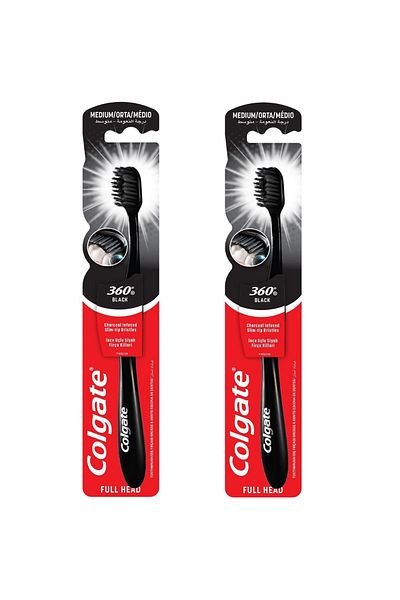 Colgate 360 Charcoal Black Medium Toothbrush 2 Pieces