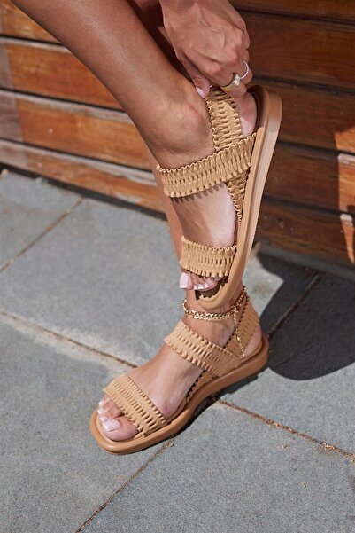 Madamra Damskie sandały ze sznurkiem taupe