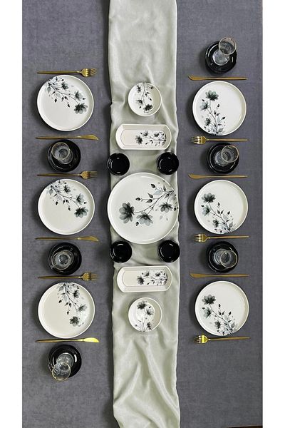 Yiğit Seramik Züccaciye Ilgaz Flowers 21 Piece Breakfast Set for 6