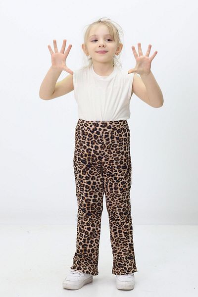 MİNİKANKA Leggings evazați pentru fete de 4-12 ani cu imprimeu leopard - cu manșete în talie și fără șarzi