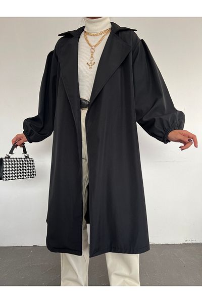 Modamorfo Hijab-Trenchcoat mit Spitzenbund und elastischen Ärmeln