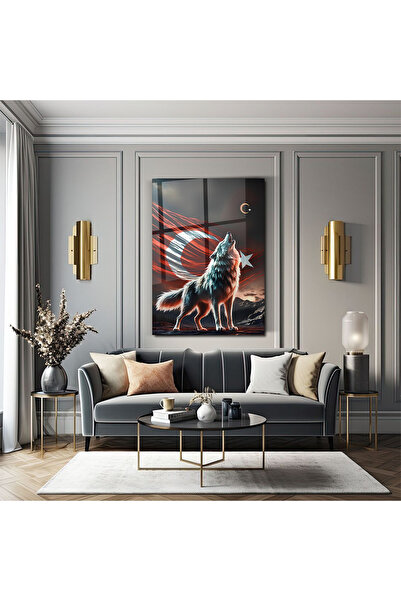 PoyKilArt Cam Tablo - Kurt Ve Bayrak - Duvar dekorasyonu - Ofis dekorasyonu -...