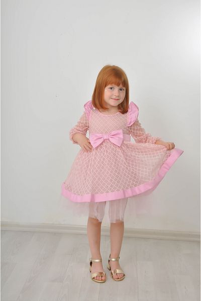 Filizdens Kids Girls' Dress Chain Pattern Satin Garnished Tulle Ball Gowns Wedding Birthday Prom Dress