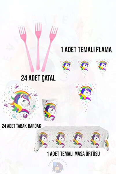 Evabrite Set tematic unicorn pentru 24 de persoane Maxia - Set pentru petrece...
