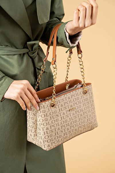 Just Polo Women's Chain Print Patterned Hand and Shoulder Bag Size: 24 X 20 cm