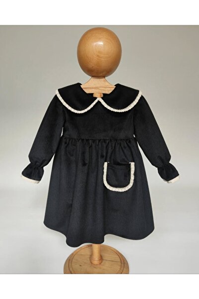 Baby Bebe Yaka Dantel Fisto Detaylı Kadife Kız Çocuk Elbise