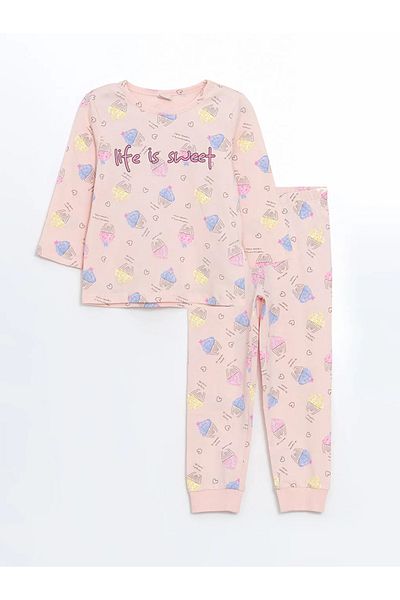 LC Waikiki Lcw Kids Pink Crew Neck Printed Girls' Pajamas Set