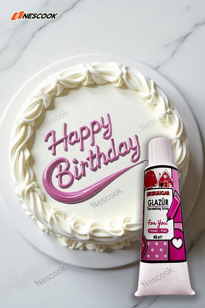 ŞEKER & SUGAR Ready Glaze / Writing on Cookies / Cookie Decoration / Pink Color 40Gr