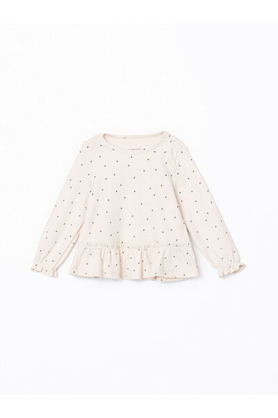 LC Waikiki Beige Crew Neck Baby Girl Blouse and Leggings 2 Pcs