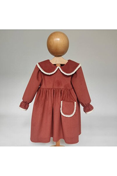 Baby Bebe Yaka Dantel Fisto Detaylı Kadife Kız Çocuk Elbise