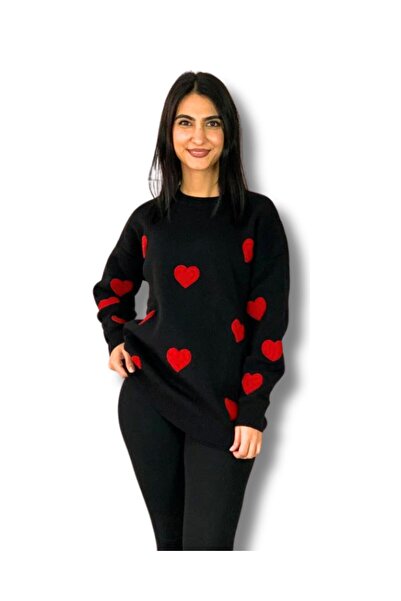YusGos Women's Crew Neck Heart Knitwear Sweater