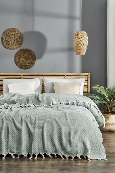 ÇIQRIK HOME Natural Jacquard Cotton Sea Double Pique Bedspread