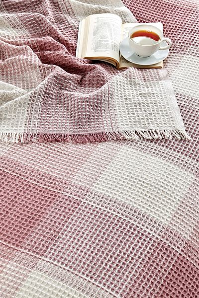 ÇIQRIK HOME Natural Jacquard Cotton Plaid Double Pique Bedspread