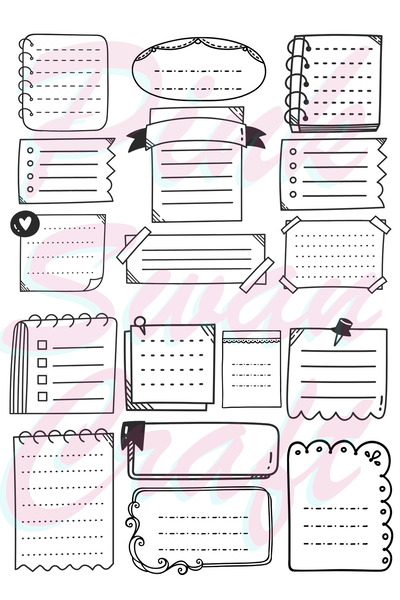 Pink Swan Craft Vintage Siyah Beyaz MAT Notlar Etiket Seti, Bullet Journal, P...