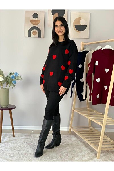 YusGos Women's Crew Neck Heart Knitwear Sweater