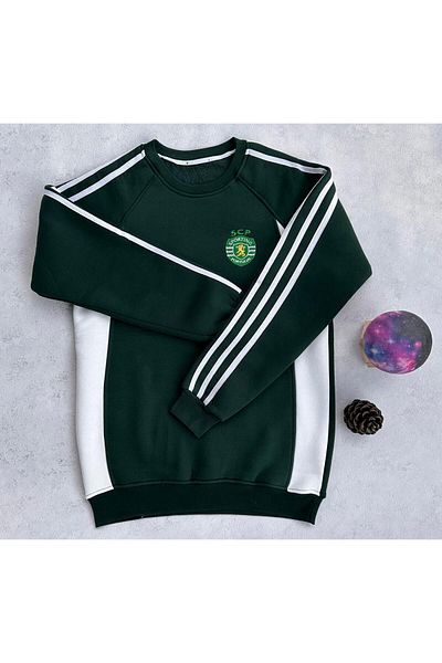 FADME TEKSTİL Green White Detailed 3 Threads Sweatshirt with Sports Lisbon