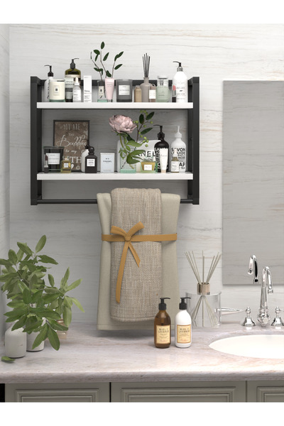 moniev 2 Raflı Metal Düzenleyici Havluluk Baharatlık Duvara Monte Banyo Rafı ...