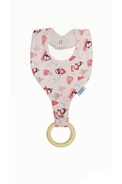 Lumos Trade 100% Cotton Organic Pacifier Holder - Bib, Penguins and Pole Strap