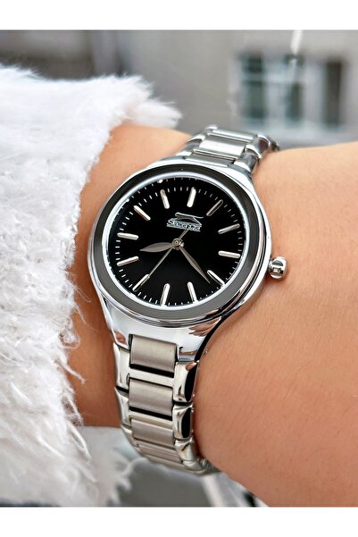 Slazenger Special Design Silver-Black Color Steel Band Women's Wrist Watch 2254