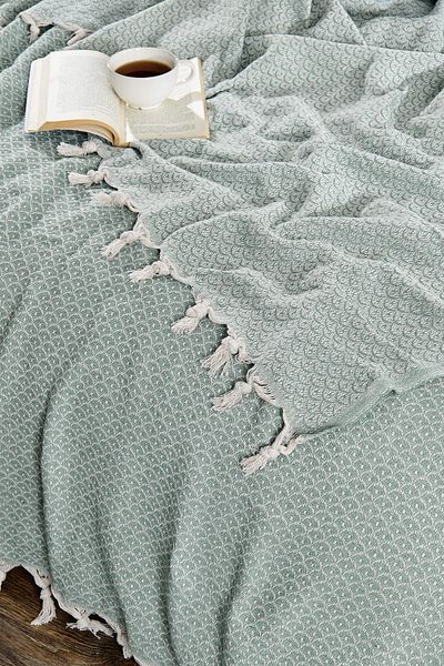ÇIQRIK HOME Natural Jacquard Cotton Sea Double Pique Bedspread