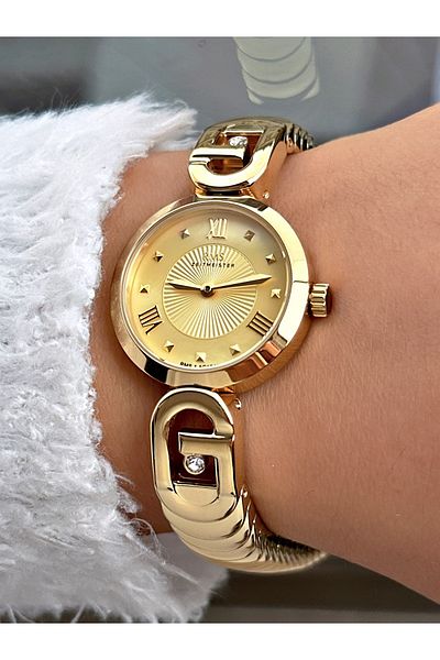 Romanson Special Design Steel Band Steel Case Gold Color 5 Atm Waterproof Women's Wristwatch 1541.07