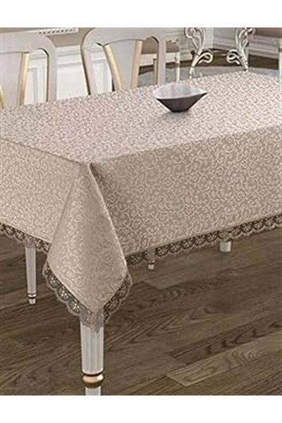 Mustore White textile lace stain resistant carefree fabric tablecloth brown 160 x 220 byzt238
