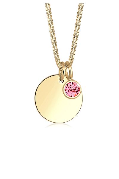 ELLI Halskette Damen Plättchen Geburtsstein Anhänger April mit Kristallen in 925 Sterling Silber vergoldet