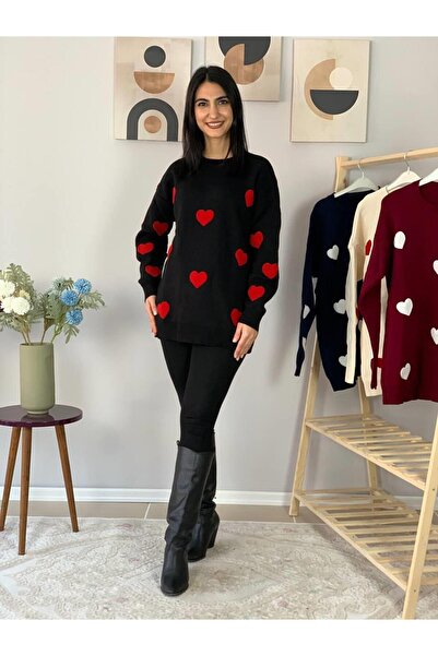 YusGos Women's Crew Neck Heart Knitwear Sweater