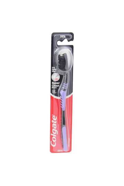 Colgate Super Clean Black Medium Toothbrush Purple