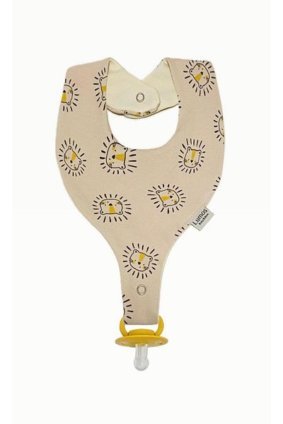 Lumos Trade Pacifier Holder Bib - Lion 100% Cotton Organic Fabric Pacifier Strap