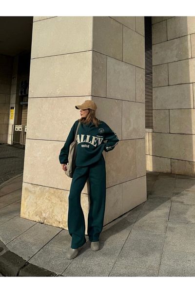 Simala Γυναικείο Πράσινο Σετ Τριών Κλωνών Πέτο Sweat Baggy Pantalon