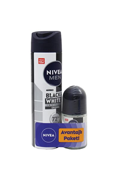 NIVEA Men Black & White Invisible Erkek Deodorant Sprey 150 ml + Roll-On 25 ml