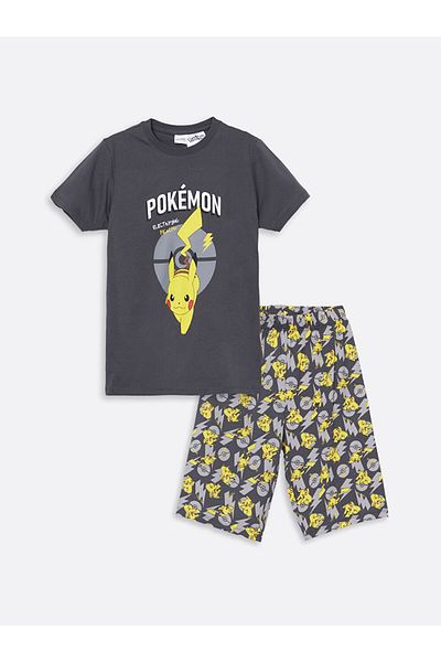 LC Waikiki New Season Crew Neck Pikachu Printed Short Sleeve Boys' Shorts Pajama Set -