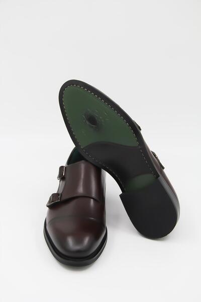 LUCIANO BELLINI 43970 Double Buckle Men's Classic Shoes - Dark Brown