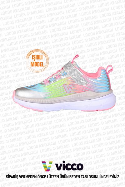 Vicco Maggie Model Baby Girl and Child Lighted Silver Sports Shoes
