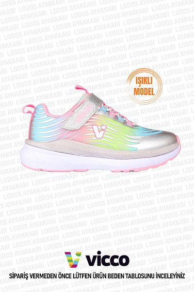 Vicco Maggie Model Baby Girl and Child Lighted Silver Sports Shoes