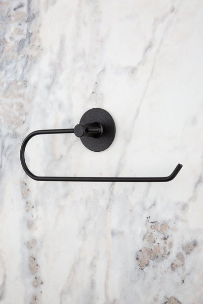 evina Adhesive Black Paper Roll Towel Holder, Napkin Holder, Adhesive Design, Bathroom Hanger Ring Series