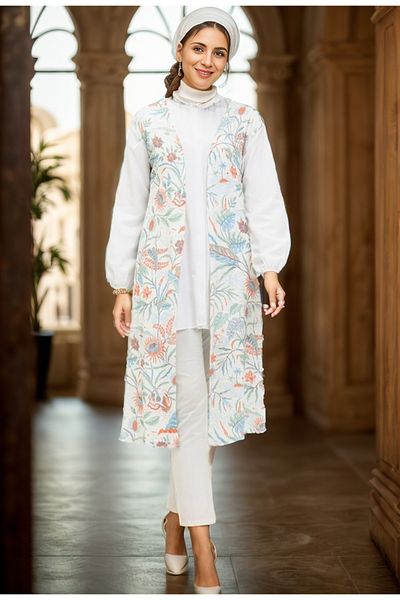RESPİRO Cotton Patterned Long Breathable Wear/Loose Loose Comfortable Cut Vest