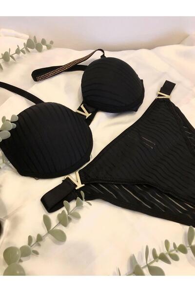 dorsha Kadın Yarı Destekli V Detaylı Şık Sütyen Ve Külot Takımı