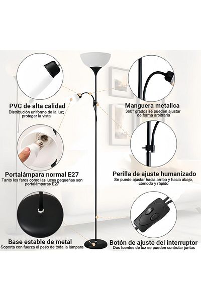 COOYA Floor Lamps, LED Modern Simple White Double Head 12W,Energy Saving for Bedroom,Living Room,Office