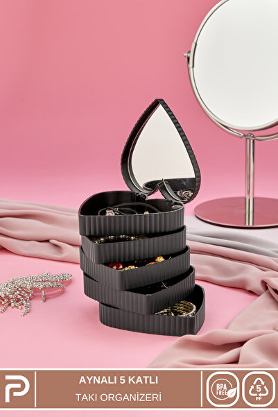 Poomy Organizator de bijuterii cu dungi cu oglindă cu 5 straturi - Culoare ne...