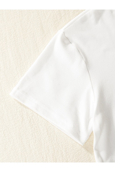 Let's Wear Girl's Ribbon Patterned Basic T-Shirt