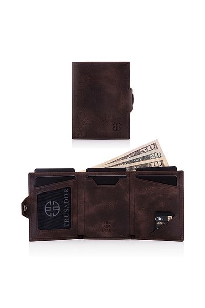 Trusador Πορτοφόλι Verona Brown με φερμουάρ από γνήσιο δέρμα Unisex με τσέπη για κέρματα προστασίας Rfid για άνδρες και γυναίκες