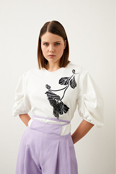 Jus De Pommes EKRU ÇİÇEK DESENLİ BALON KOLLU BLUZ